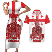 Georgia Independence Day Couples Matching Short Sleeve Bodycon Dress and Hawaiian Shirt Sameba Dzala Ertobashia