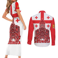 Georgia Independence Day Couples Matching Short Sleeve Bodycon Dress and Long Sleeve Button Shirt Sameba Dzala Ertobashia