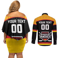 Custom Germany Hockey Couples Matching Off Shoulder Short Dress and Long Sleeve Button Shirt Trager der Adler Flag Style
