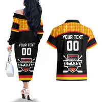 Custom Germany Hockey Couples Matching Off The Shoulder Long Sleeve Dress and Hawaiian Shirt Trager der Adler Flag Style