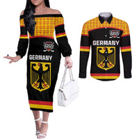 Custom Germany Hockey Couples Matching Off The Shoulder Long Sleeve Dress and Long Sleeve Button Shirt Trager der Adler Flag Style