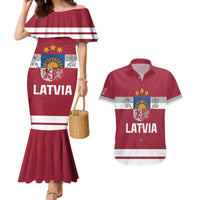 Custom Latvia Hockey Couples Matching Mermaid Dress and Hawaiian Shirt Latvijas Go Champions