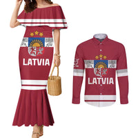 Custom Latvia Hockey Couples Matching Mermaid Dress and Long Sleeve Button Shirt Latvijas Go Champions