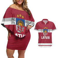 Custom Latvia Hockey Couples Matching Off Shoulder Short Dress and Hawaiian Shirt Latvijas Go Champions