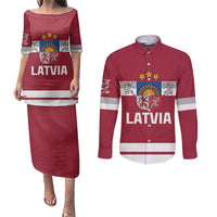 Custom Latvia Hockey Couples Matching Puletasi and Long Sleeve Button Shirt Latvijas Go Champions