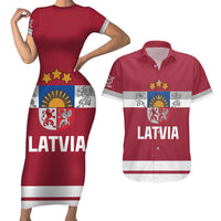 Custom Latvia Hockey Couples Matching Short Sleeve Bodycon Dress and Hawaiian Shirt Latvijas Go Champions