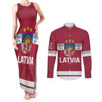 Custom Latvia Hockey Couples Matching Tank Maxi Dress and Long Sleeve Button Shirt Latvijas Go Champions