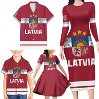 Custom Latvia Hockey Family Matching Long Sleeve Bodycon Dress and Hawaiian Shirt Latvijas Go Champions