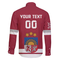Custom Latvia Hockey Family Matching Off The Shoulder Long Sleeve Dress and Hawaiian Shirt Latvijas Go Champions