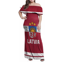 Custom Latvia Hockey Family Matching Off Shoulder Maxi Dress and Hawaiian Shirt Latvijas Go Champions