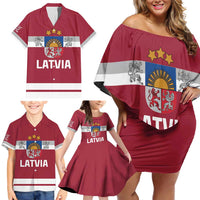 Custom Latvia Hockey Family Matching Off Shoulder Short Dress and Hawaiian Shirt Latvijas Go Champions
