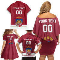 Custom Latvia Hockey Family Matching Off Shoulder Short Dress and Hawaiian Shirt Latvijas Go Champions