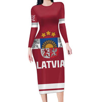 Custom Latvia Hockey Long Sleeve Bodycon Dress Latvijas Go Champions