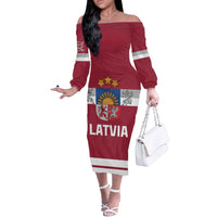 Custom Latvia Hockey Off The Shoulder Long Sleeve Dress Latvijas Go Champions