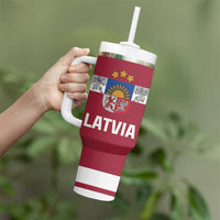 Custom Latvia Hockey Tumbler With Handle Latvijas Go Champions