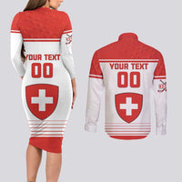 Custom Switzerland Hockey Couples Matching Long Sleeve Bodycon Dress and Long Sleeve Button Shirt Come On La Nati