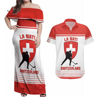 Custom Switzerland Hockey Couples Matching Off Shoulder Maxi Dress and Hawaiian Shirt Come On La Nati