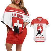 Custom Switzerland Hockey Couples Matching Off Shoulder Short Dress and Hawaiian Shirt Come On La Nati
