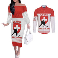 Custom Switzerland Hockey Couples Matching Off The Shoulder Long Sleeve Dress and Long Sleeve Button Shirt Come On La Nati