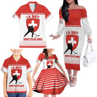 Custom Switzerland Hockey Family Matching Off The Shoulder Long Sleeve Dress and Hawaiian Shirt Come On La Nati