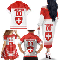 Custom Switzerland Hockey Family Matching Off The Shoulder Long Sleeve Dress and Hawaiian Shirt Come On La Nati