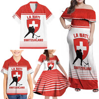 Custom Switzerland Hockey Family Matching Off Shoulder Maxi Dress and Hawaiian Shirt Come On La Nati