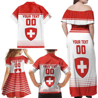 Custom Switzerland Hockey Family Matching Off Shoulder Maxi Dress and Hawaiian Shirt Come On La Nati