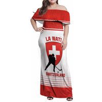 Custom Switzerland Hockey Family Matching Off Shoulder Maxi Dress and Hawaiian Shirt Come On La Nati