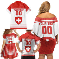 Custom Switzerland Hockey Family Matching Off Shoulder Short Dress and Hawaiian Shirt Come On La Nati