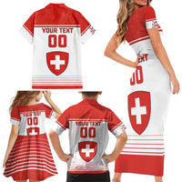 Custom Switzerland Hockey Family Matching Short Sleeve Bodycon Dress and Hawaiian Shirt Come On La Nati