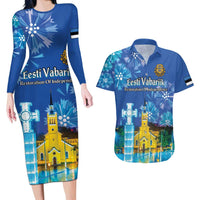 Personalized Estonian Restoration of Independence Couples Matching Long Sleeve Bodycon Dress and Hawaiian Shirt Freedom Square Tallinn Capital