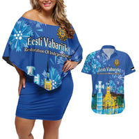 Personalized Estonian Restoration of Independence Couples Matching Off Shoulder Short Dress and Hawaiian Shirt Freedom Square Tallinn Capital