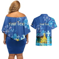 Personalized Estonian Restoration of Independence Couples Matching Off Shoulder Short Dress and Hawaiian Shirt Freedom Square Tallinn Capital