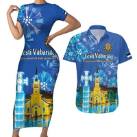 Personalized Estonian Restoration of Independence Couples Matching Short Sleeve Bodycon Dress and Hawaiian Shirt Freedom Square Tallinn Capital