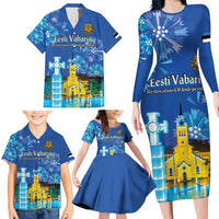 Personalized Estonian Restoration of Independence Family Matching Long Sleeve Bodycon Dress and Hawaiian Shirt Freedom Square Tallinn Capital