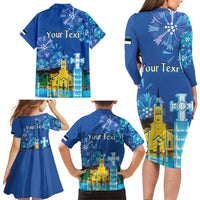 Personalized Estonian Restoration of Independence Family Matching Long Sleeve Bodycon Dress and Hawaiian Shirt Freedom Square Tallinn Capital