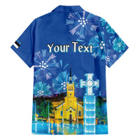 Personalized Estonian Restoration of Independence Family Matching Off The Shoulder Long Sleeve Dress and Hawaiian Shirt Freedom Square Tallinn Capital