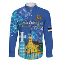 Personalized Estonian Restoration of Independence Family Matching Off The Shoulder Long Sleeve Dress and Hawaiian Shirt Freedom Square Tallinn Capital