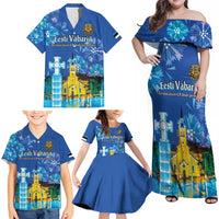 Personalized Estonian Restoration of Independence Family Matching Off Shoulder Maxi Dress and Hawaiian Shirt Freedom Square Tallinn Capital