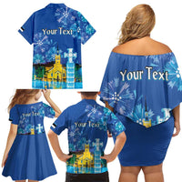 Personalized Estonian Restoration of Independence Family Matching Off Shoulder Short Dress and Hawaiian Shirt Freedom Square Tallinn Capital