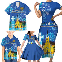 Personalized Estonian Restoration of Independence Family Matching Short Sleeve Bodycon Dress and Hawaiian Shirt Freedom Square Tallinn Capital