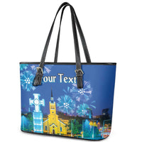 Personalized Estonian Restoration of Independence Leather Tote Bag Freedom Square Tallinn Capital