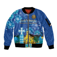 Personalized Estonian Restoration of Independence Sleeve Zip Bomber Jacket Freedom Square Tallinn Capital