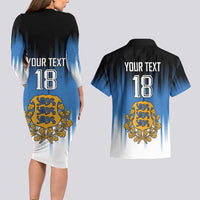 Custom Estonia Football Couples Matching Long Sleeve Bodycon Dress and Hawaiian Shirt Come On Kalevipojad