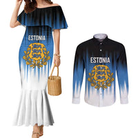 Custom Estonia Football Couples Matching Mermaid Dress and Long Sleeve Button Shirt Come On Kalevipojad