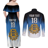 Custom Estonia Football Couples Matching Off Shoulder Maxi Dress and Long Sleeve Button Shirt Come On Kalevipojad