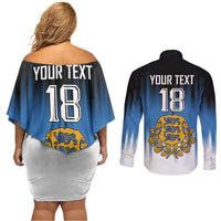 Custom Estonia Football Couples Matching Off Shoulder Short Dress and Long Sleeve Button Shirt Come On Kalevipojad