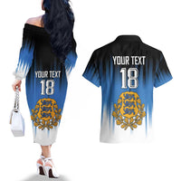 Custom Estonia Football Couples Matching Off The Shoulder Long Sleeve Dress and Hawaiian Shirt Come On Kalevipojad