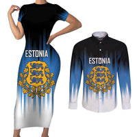 Custom Estonia Football Couples Matching Short Sleeve Bodycon Dress and Long Sleeve Button Shirt Come On Kalevipojad