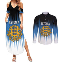Custom Estonia Football Couples Matching Summer Maxi Dress and Long Sleeve Button Shirt Come On Kalevipojad